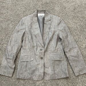 Jones New York Suit 100% Linen Grey Striped 2 Button Blazer Women’s US 10